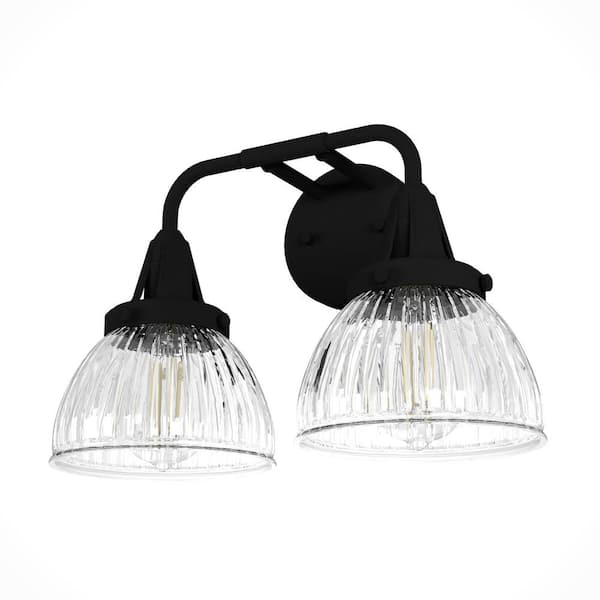 Cypress Grove 15.75 in. 2 Light Natural Iron Vanity Light with Clear Holophane Glass Shades Bathroom Light