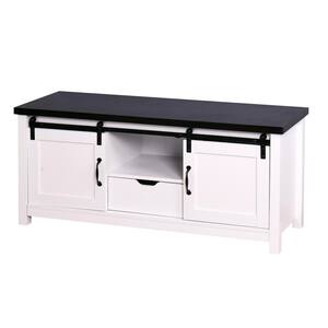 47.20 in. x 15.35 in. White Entertainment Center with Storage Drawer and 2-Barn Doors Fits TV's up to 55 in.