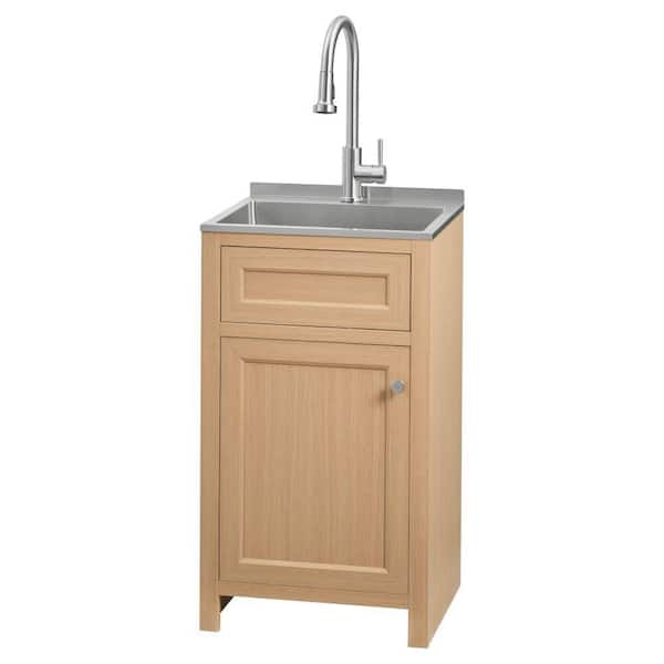 20 in. W Drop-In Laundry Sink with Faucet and Ready to Assemble Cabinet with CLICKREADY Technology in White Oak