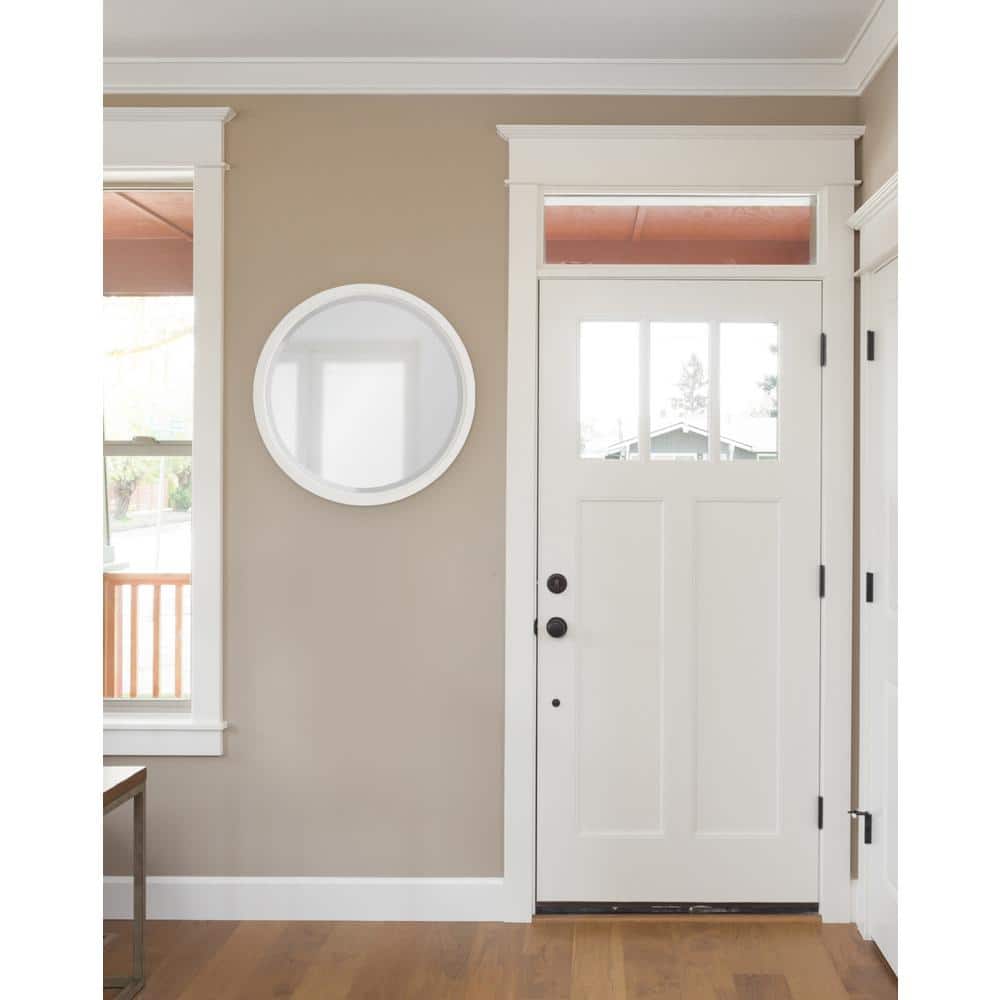 Hogan Distressed White Solid Wood Round Bathroom Vanity Mirror