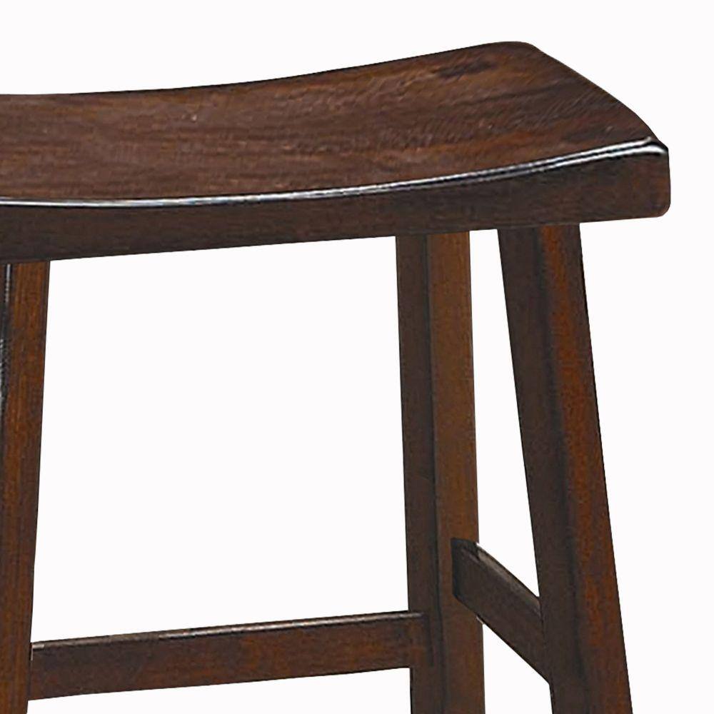 Warm Cherry Brown 18" Wooden Saddle Seat Counter Stools, Set of 2