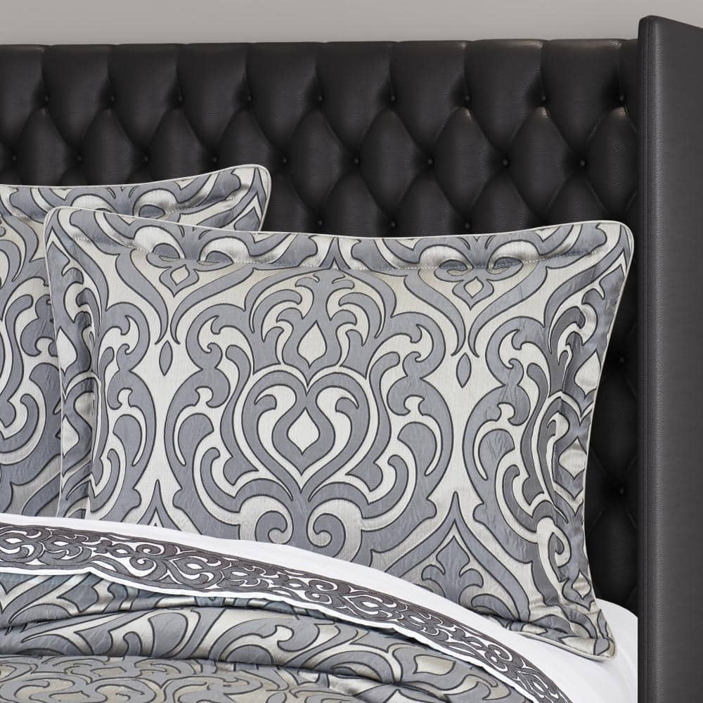 Gray Queen Hollywood Glam Comforter Set with Tucks