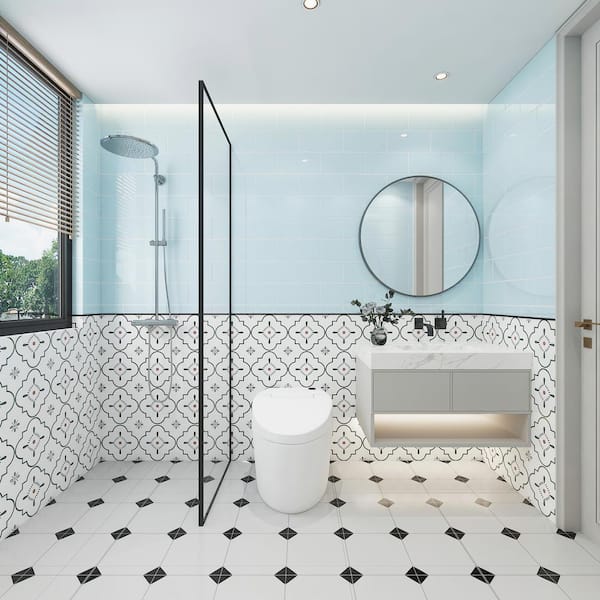 Giorbello (Sample) 6x12 glass subway tiles Morning Sky Blue 6-in x 12-in Glossy Glass Brick Subway Wall Tile