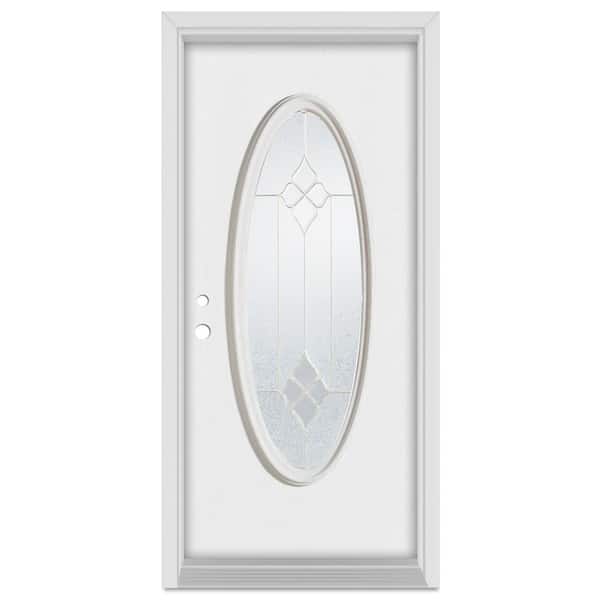 Stanley Doors 32 in. x 80 in. Geometric Right-Hand Brass Finished Fiberglass Mahogany Woodgrain Prehung Front Door