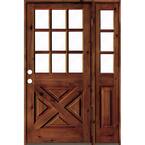 46 in. x 80 in. Alder 2-Panel Right-Hand/Inswing Clear Glass Red Chestnut Stain Wood Prehung Front Door w/Right Sidelite