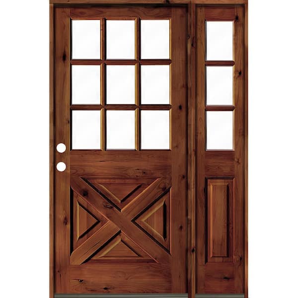 Krosswood Doors 50 in. x 80 in. Alder 2-Panel Right-Hand/Inswing Clear Glass Red Chestnut Stain Wood Prehung Front Door w/Right Sidelite