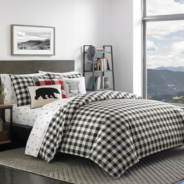 Mountain Plaid 2-Piece Black Cotton Twin Duvet Cover Set