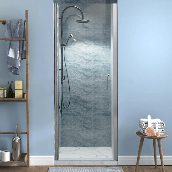 30 in. W x 72 in. H Pivot Frameless Shower Door in Chrome with Clear Glass