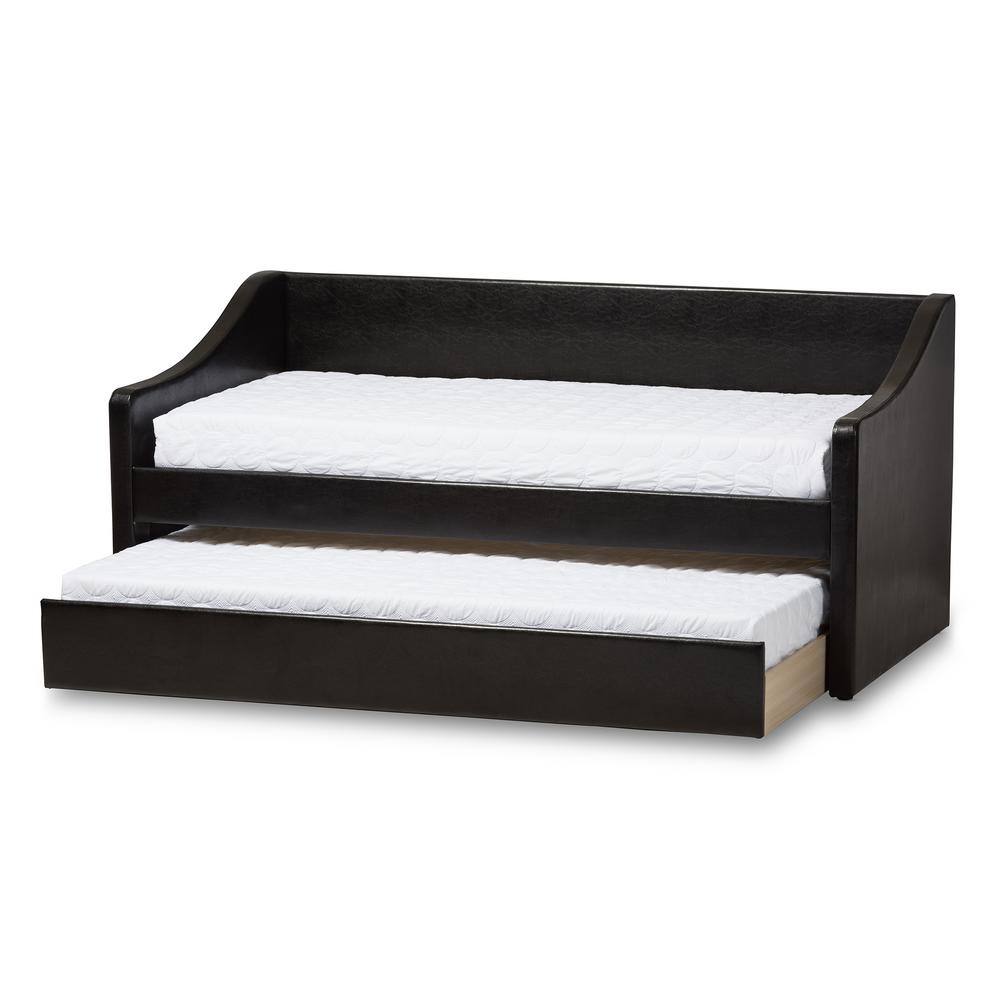 Twin Black Faux Leather Upholstered Daybed with Trundle
