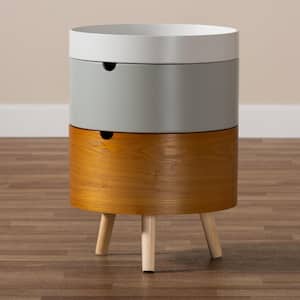 Elison White and Gray and Natural Nightstand