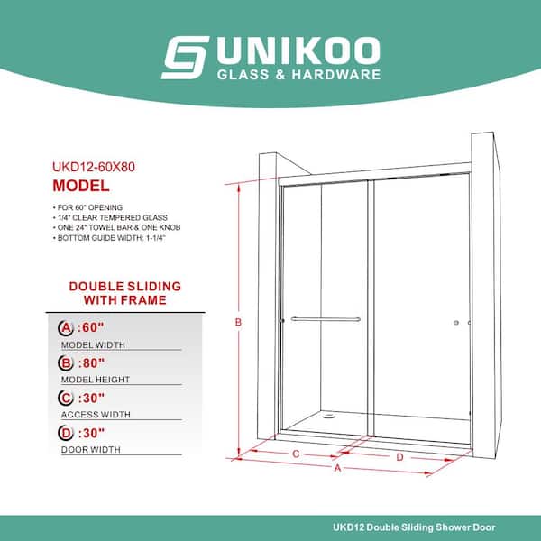 UNIKOO UKD12 56 to 60 in. W x 80 in. H Double Sliding Semi