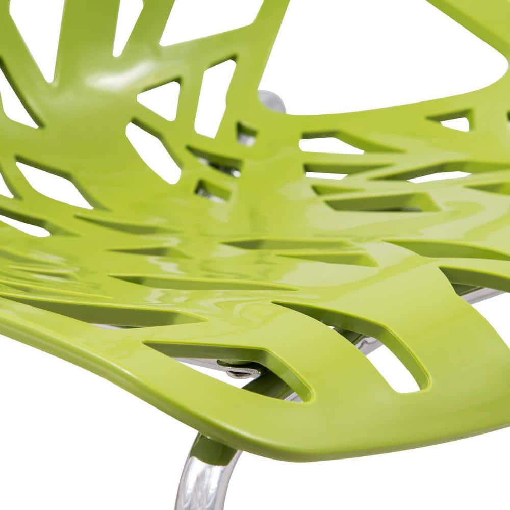 Green Cut-Out Plastic Dining Chair with Chrome Legs, Set of 2