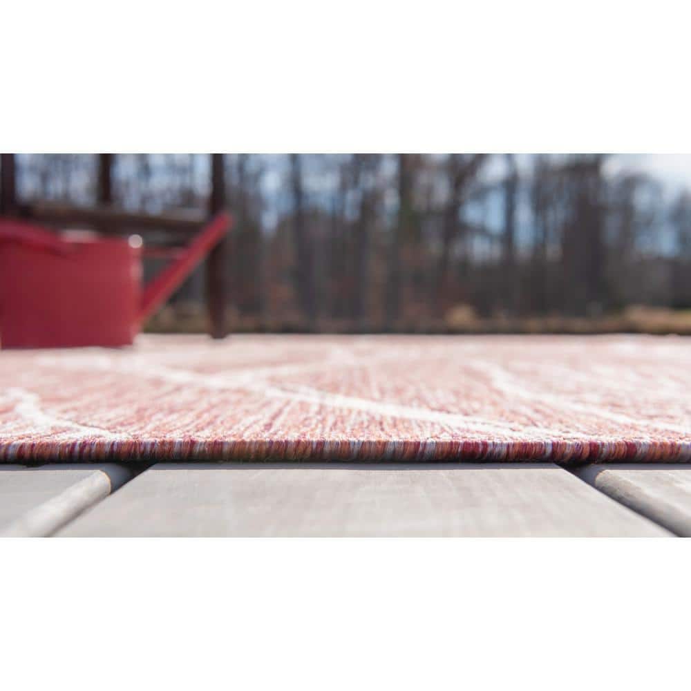Rustic Red Abstract 9' x 12' Synthetic Outdoor Rug
