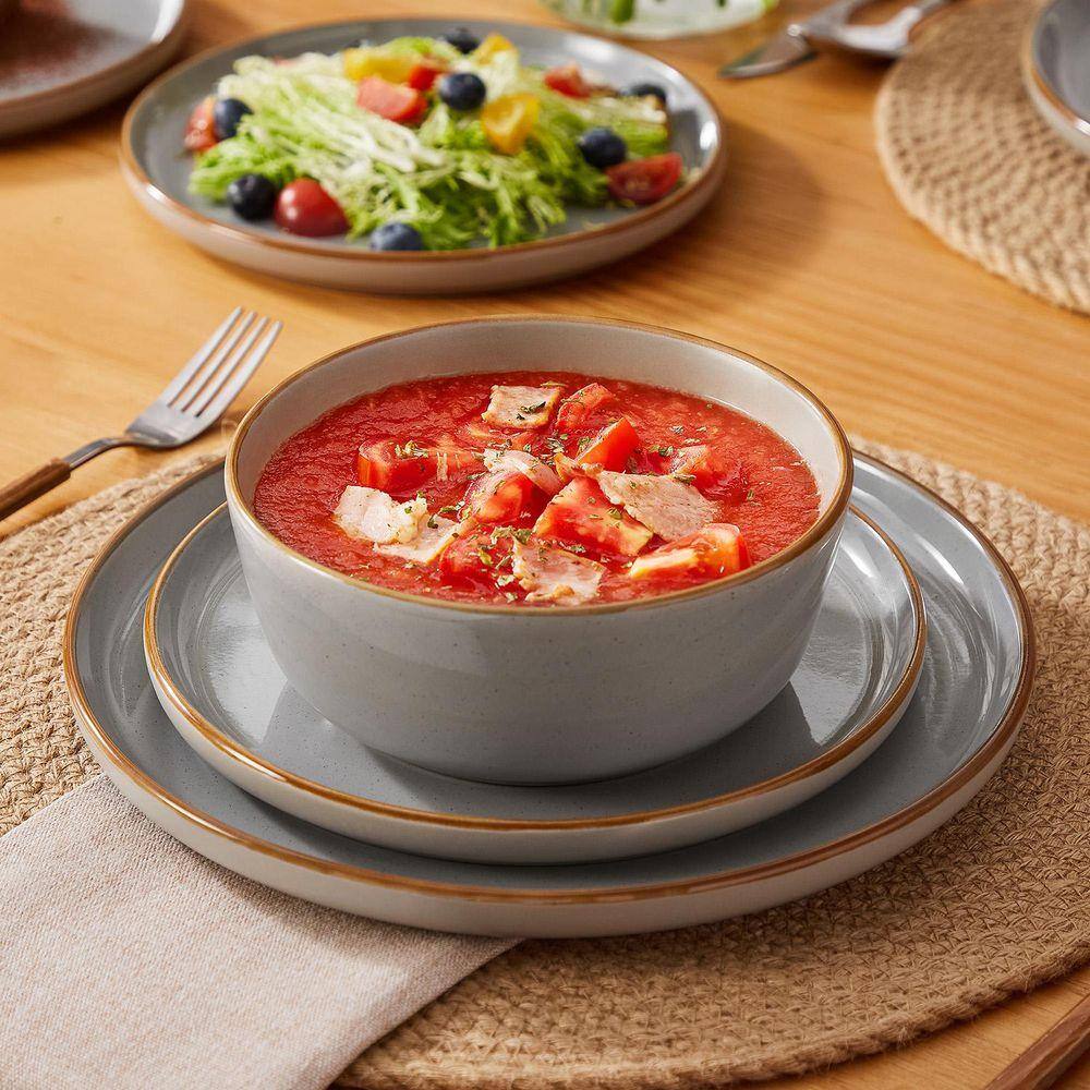 12-Piece Gray Stoneware Dinnerware Set - Thumbnail 5