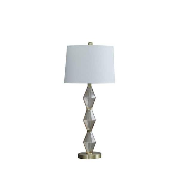 29.5 in. H Emil Moderne Geometric Light Amber Textured Glass Brushed Gold Table Lamp, Task & Reading, White