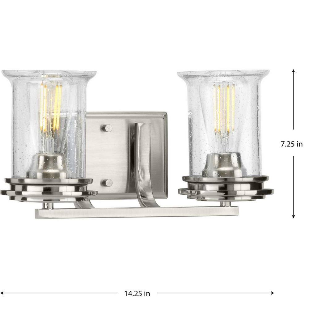 Winslett Brushed Nickel 2-Light Bath Vanity with Seeded Glass Shades