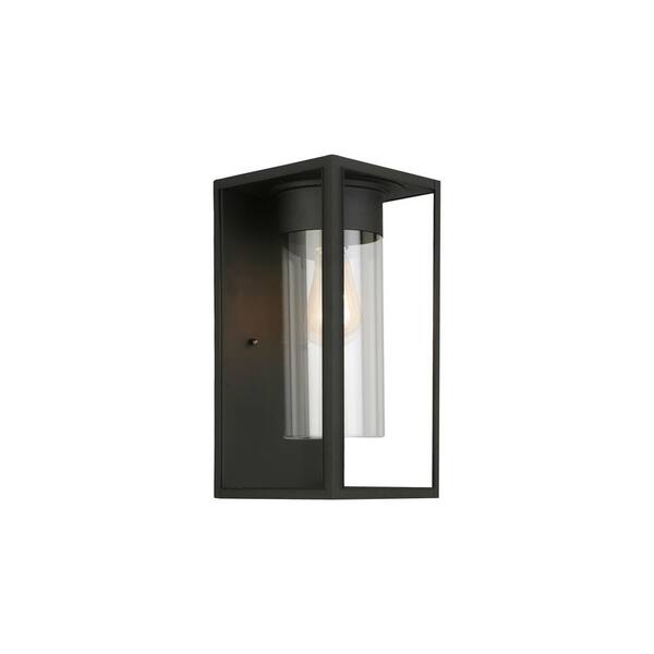 Eglo Walker Hill 7.24 in. W x 15 in. H 1-Light Matte Black Outdoor Wall Lantern Sconce with Clear Glass Shade