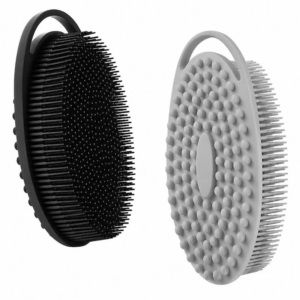 Silicone Body Scrubber Shower Brush with Dual-Sided Massage and Exfoliating Textures Black Gray 2-Pack price history on PriceWatchPro