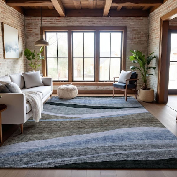 Mayfield Premium Machine Washable Abstract AMF1098 Brown 10 ft. x 14 ft. Area Rug