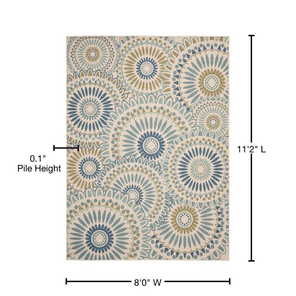 Cream & Green Floral Easy-Care 8' x 11' Synthetic Area Rug