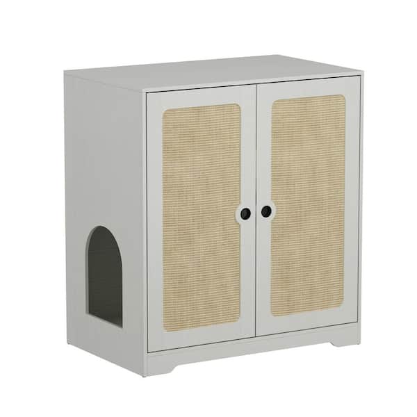 FUFU&GAGA Cat House Litter Box Enclosure with Sisal Door, Modern Wooden Hidden Cat Washroom Storage Cabinet with 2-Cat Holes, Gray