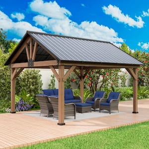 15 ft. x 13 ft. Premium Cedar Wood Outdoor Garden Patio Shade Gazebo with Wood Posts and Galvanized Steel Roof