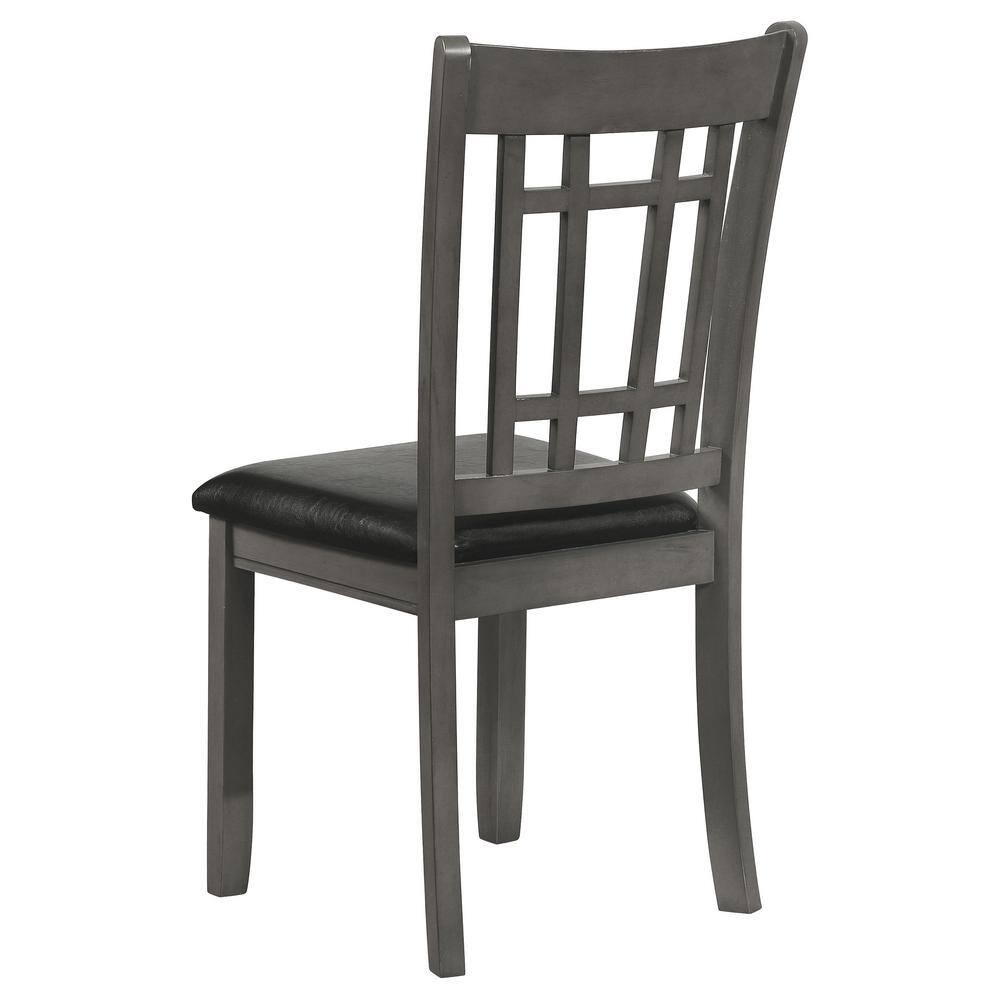 Lavon Medium Gray Oval Dining Set with Black Faux Leather Chairs
