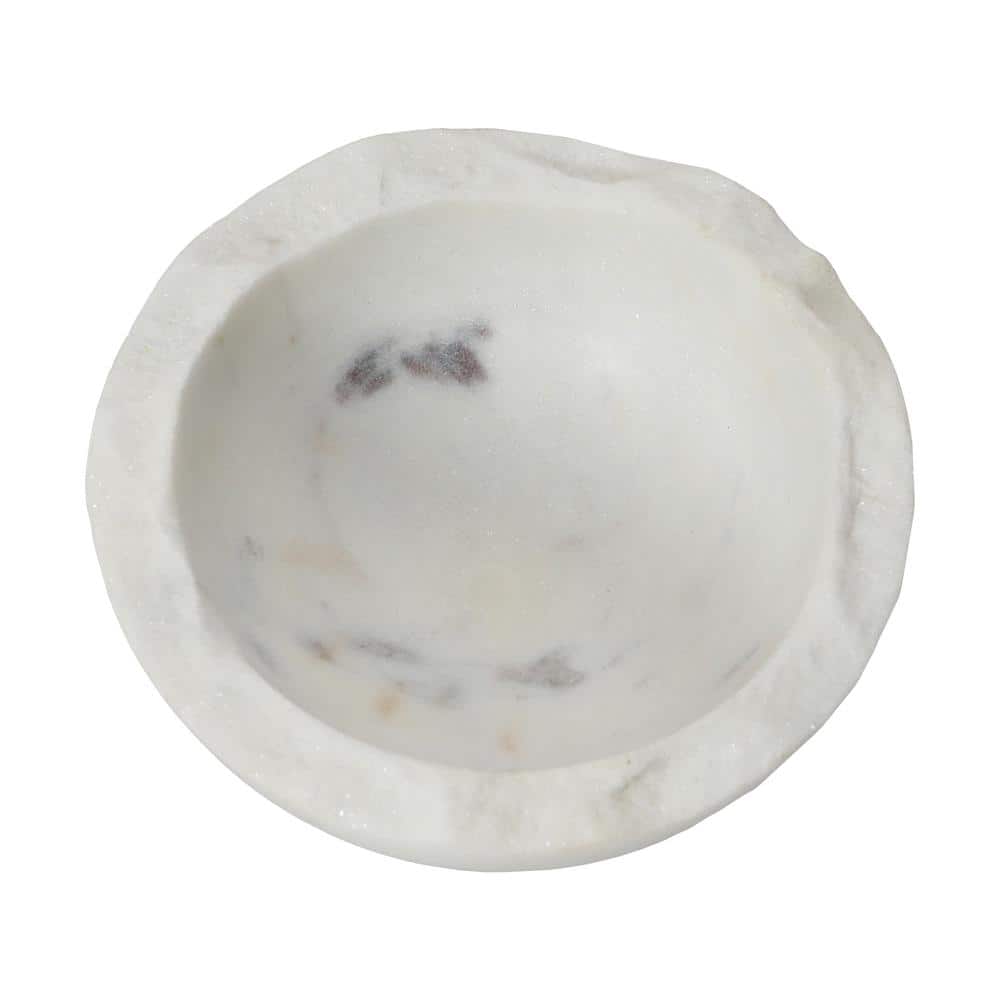 White Marble Round Serving Bowl with Raw Edge, 4-inch