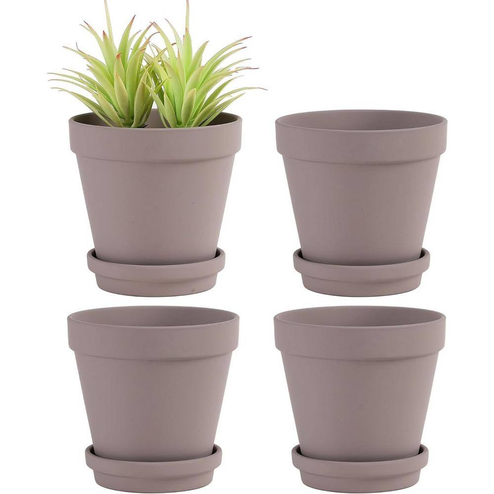 Classic 6 in. L x 6 in. W x 5 in. H Gray Clay Round Indoor Planter (4-Pack) price history on PriceWatchPro
