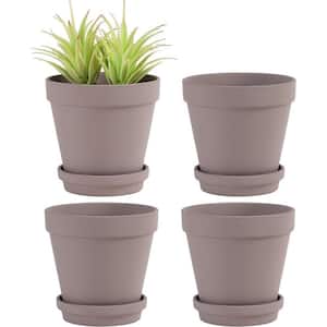 Classic 6 in. L x 6 in. W x 5 in. H Gray Clay Round Indoor Planter (4-Pack)