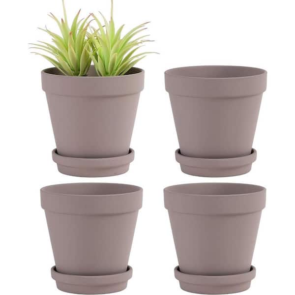 ITOPFOX Classic 6 in. L x 6 in. W x 5 in. H Gray Clay Round Indoor Planter (4-Pack)