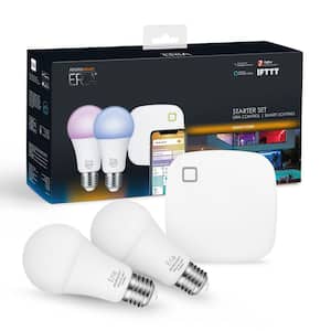ERIA Colors and White Shades Smart Wireless Lighting Starter Kit A19 LED 60W Equivalent CRI 90+ (2 Bulbs, and Hub)