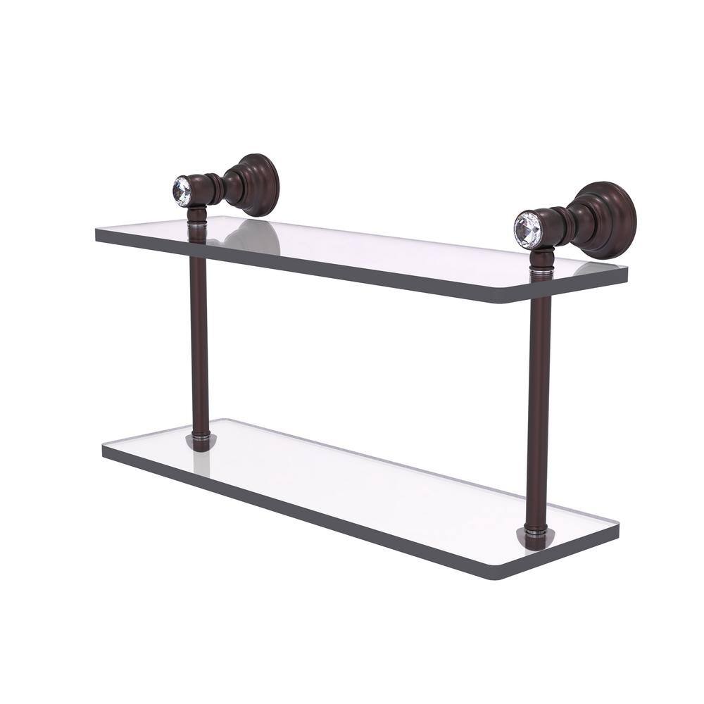 Carolina Crystal 16in. x 9.2in. x 5.6in. D Brass Rectangular 2-Tiered Glass Shelf in Antique Bronze price history on PriceWatchPro