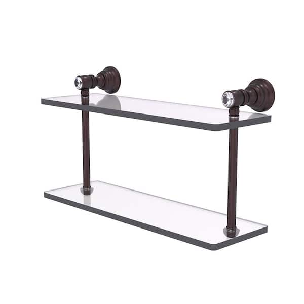 Allied Brass Carolina Crystal 16in. x 9.2in. x 5.6in. D Brass Rectangular 2-Tiered Glass Shelf in Antique Bronze