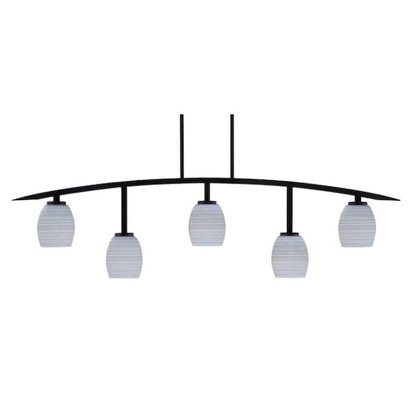 Unbranded Siena 5-Light Matte Black Billiard-Light with Gray Matrix Glass Shades