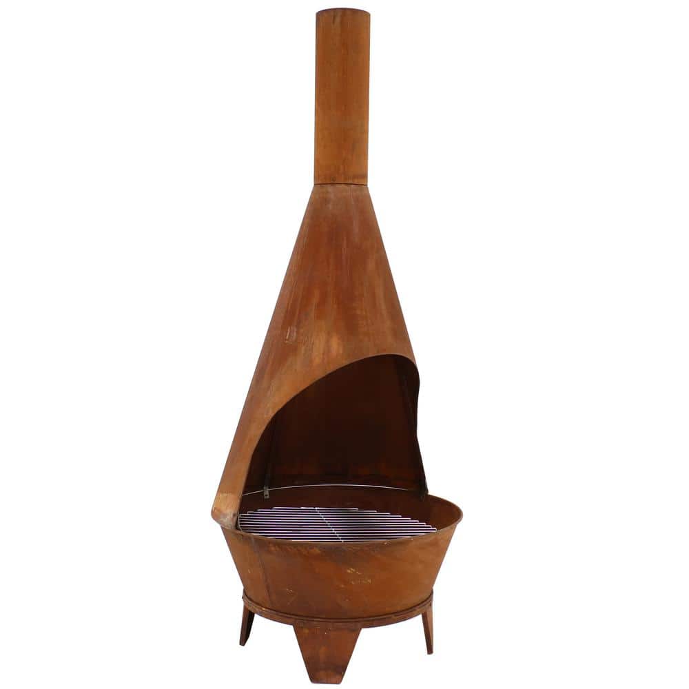 75'' Bronze Cold-Rolled Steel Wood-Burning Chiminea Fire Pit