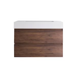 36 in. W x 18 in. D x 25 in. H Single Sink Wall Mounted Bath Vanity in Walnut with White Cultured Marble Top