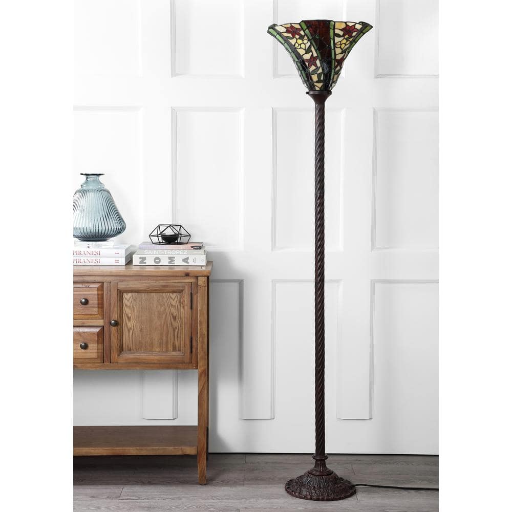 Williams 71" Bronze Torchiere with Stained Glass Shade