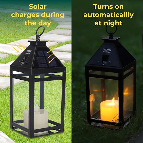 TECHKO 45 Lumens Solar Outdoor Black Classic Sconce Lantern