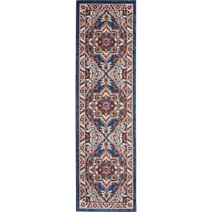 Passion Blue/Multicolor 2 ft. x 8 ft. Center medallion Traditional Kitchen Runner Area Rug