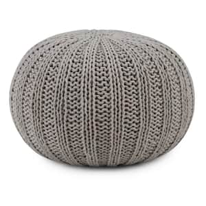 Shelby Boho Round Hand Knit Pouf in Dove Grey Cotton