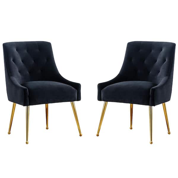 KINWELL Black Mid Century Modern Tufted Upholstered Dining Arm Chair with Adjustable Legs (Set of 2) (22 in. W x 33 in. H)