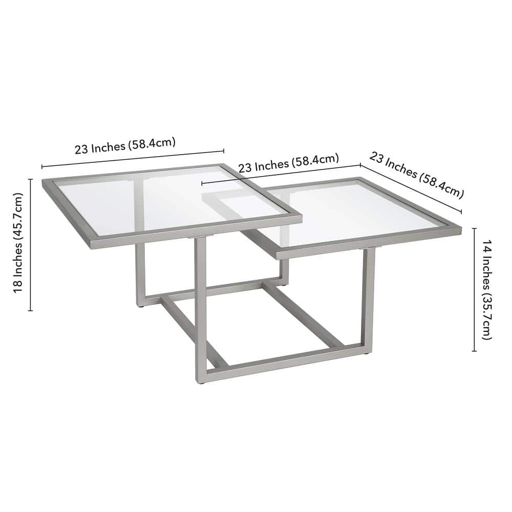 Amalie 43" Satin Nickel Geometric Glass Coffee Table