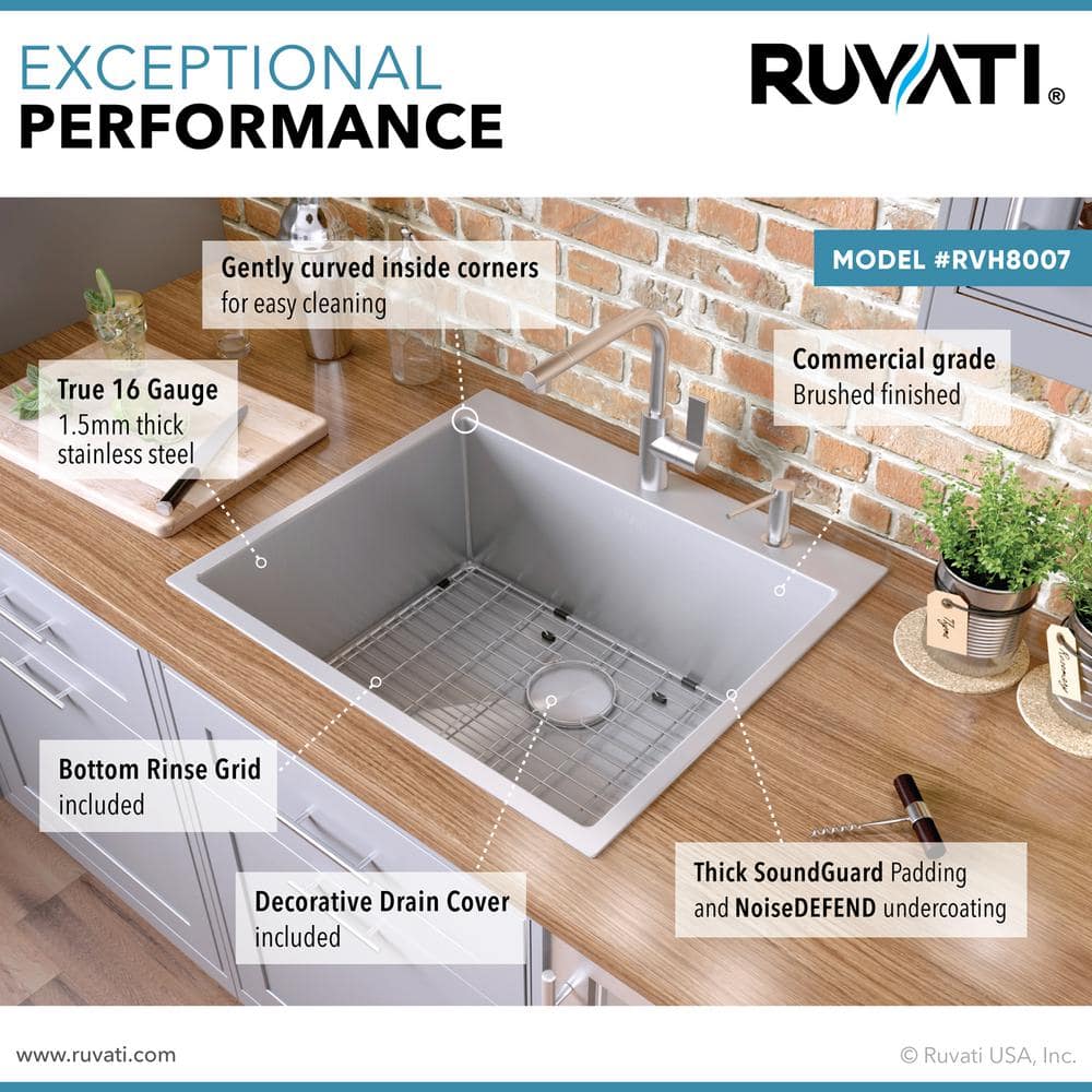 25-Inch Stainless Steel Single Bowl Drop-In Kitchen Sink