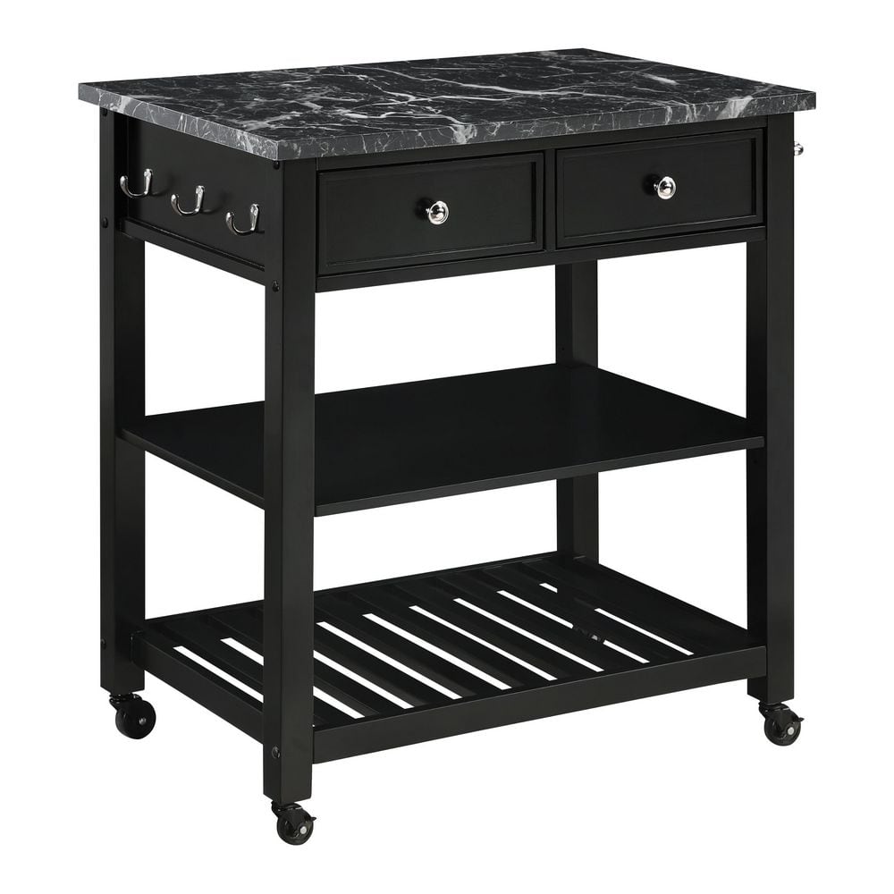 Litchfield Kitchen Cart With Faux Marble Top in Black Finish price history on PriceWatchPro