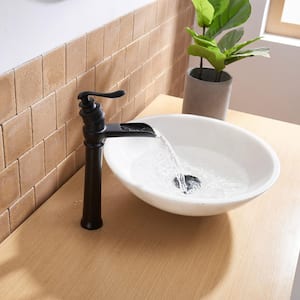 Single Hole Single Handle Waterfall Bathroom Vessel Sink Faucet with Pop-up Drain Assembly in Matte Black