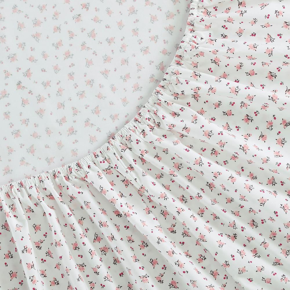 Baby Buds Pink Floral Cotton Percale Twin Sheet Set