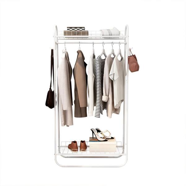 White Metal Garment Clothes Rack with 2 Tiers Shelves 33 in. W x 65 in. H  rack-476 - The Home Depot