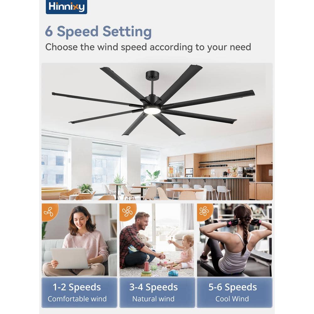 96-Inch Black Aluminum Ceiling Fan with LED Light and Remote Control