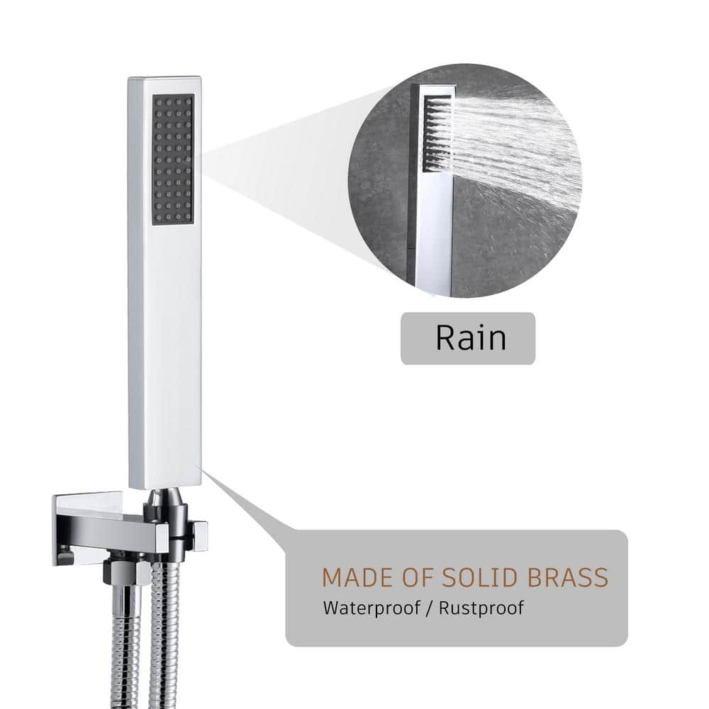 Chrome Dual Square Wall Mounted Shower System with Handheld and Body Jets